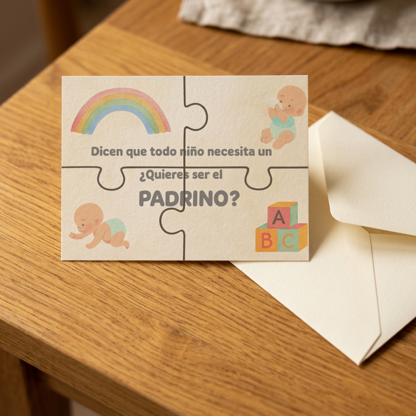 Pack 2 Tarjetas Puzzle Padrino y Madrina – Invitación Original y Emotiva – Diseño Premium 300 g – Hecho a Mano