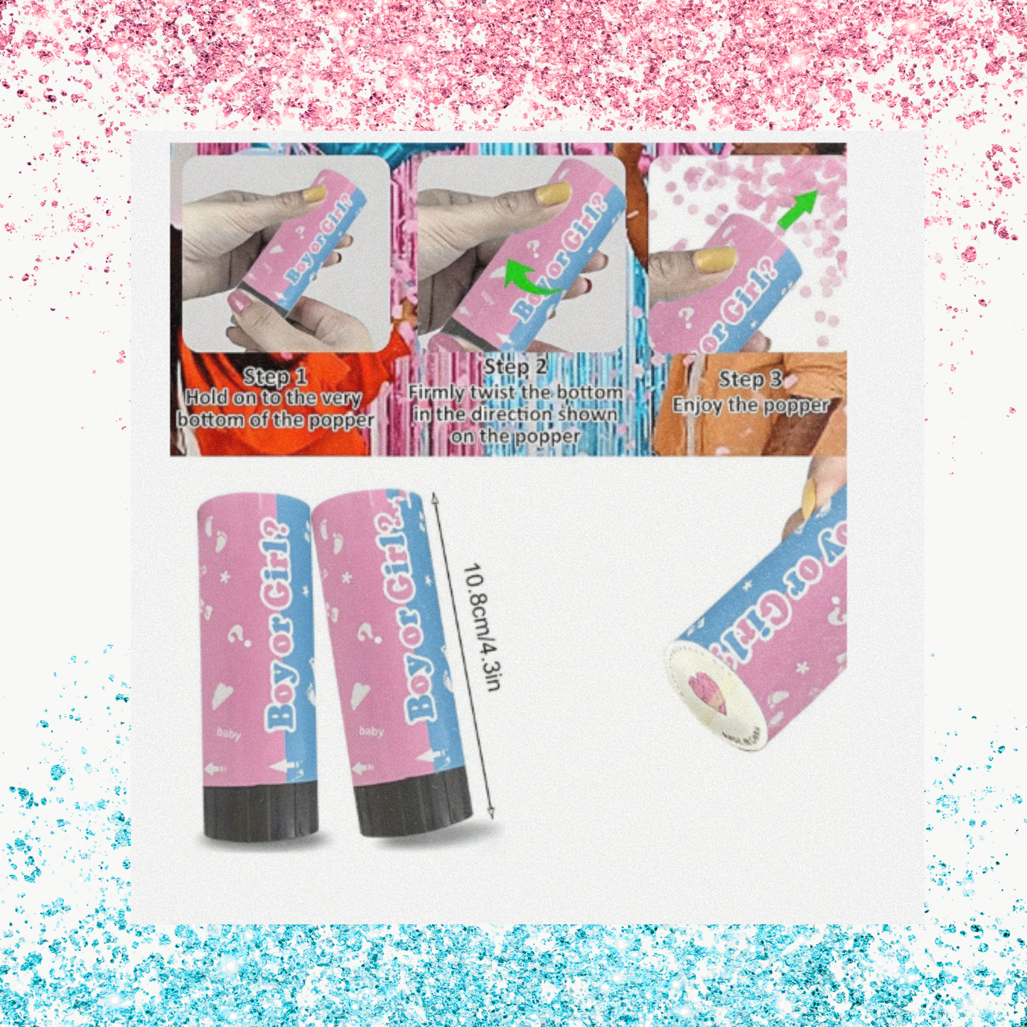 Mini cañones revelación de género confeti azul o rosa - Fiesta gender reveal party - Niño o niña