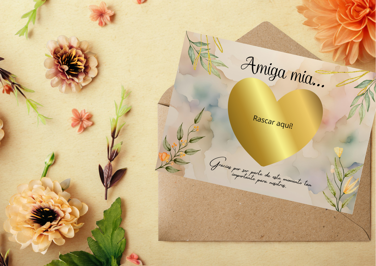 Pack 3 Tarjetas “Dama de Honor” con Rasca — A6 Horizontal + Sobres Kraft