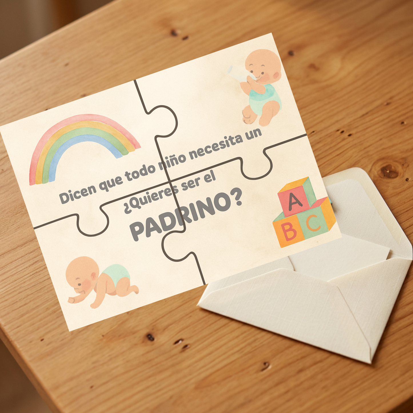Pack 2 Tarjetas Puzzle Padrino y Madrina – Invitación Original y Emotiva – Diseño Premium 300 g – Hecho a Mano