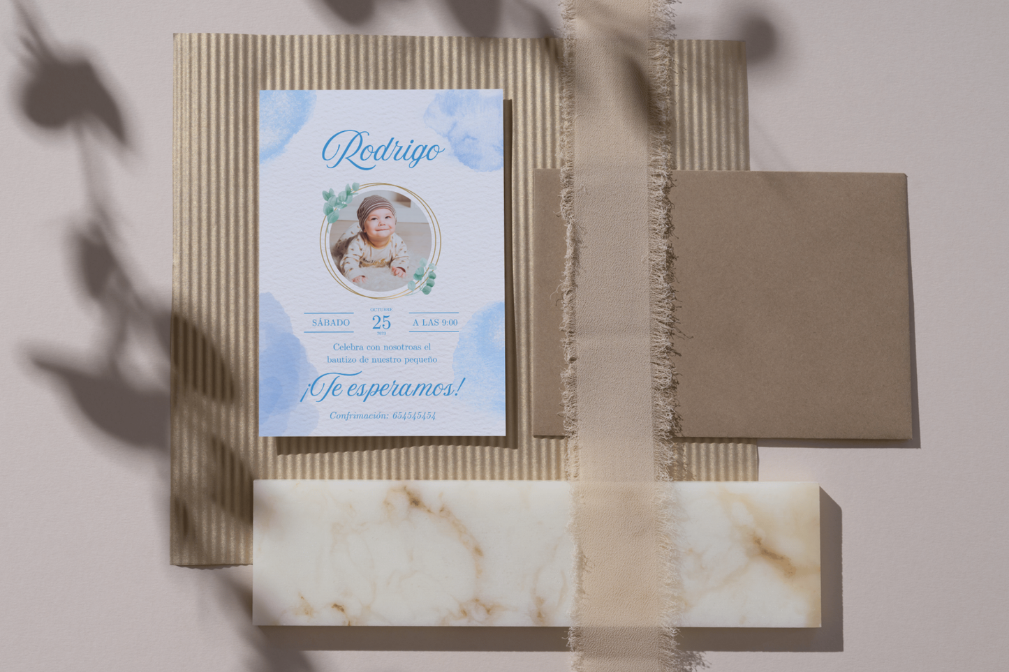 Invitaciones de Bautizo Personalizadas con Foto – Packs 16 / 24 / 32 – Diseño Acuarela Azul – Tarjetas Premium A6