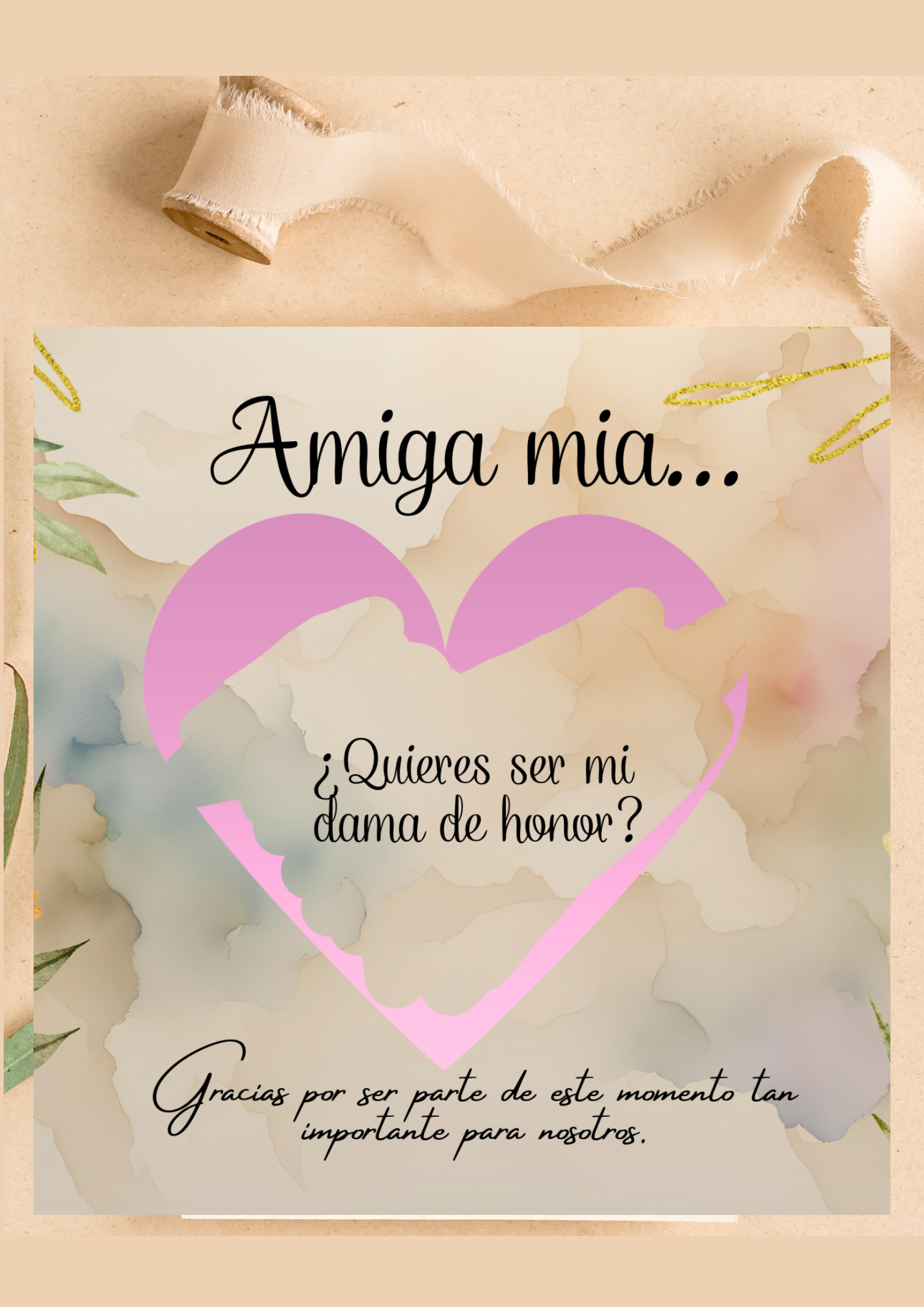 Pack 3 Tarjetas “Dama de Honor” con Rasca — A6 Horizontal + Sobres Kraft