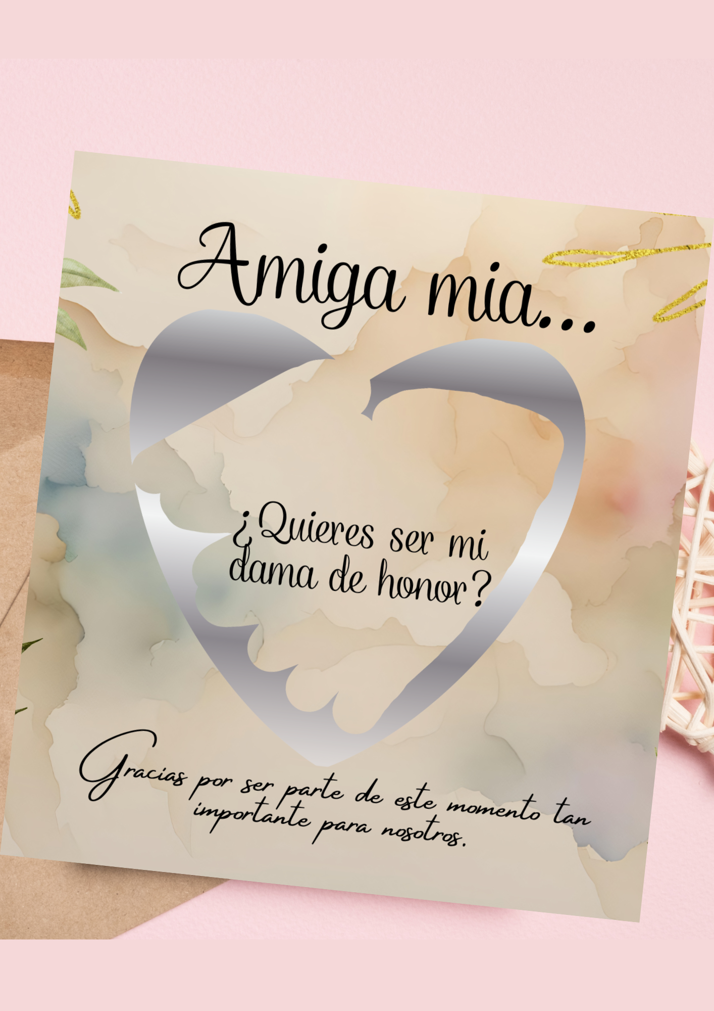 Pack 3 Tarjetas “Dama de Honor” con Rasca — A6 Horizontal + Sobres Kraft