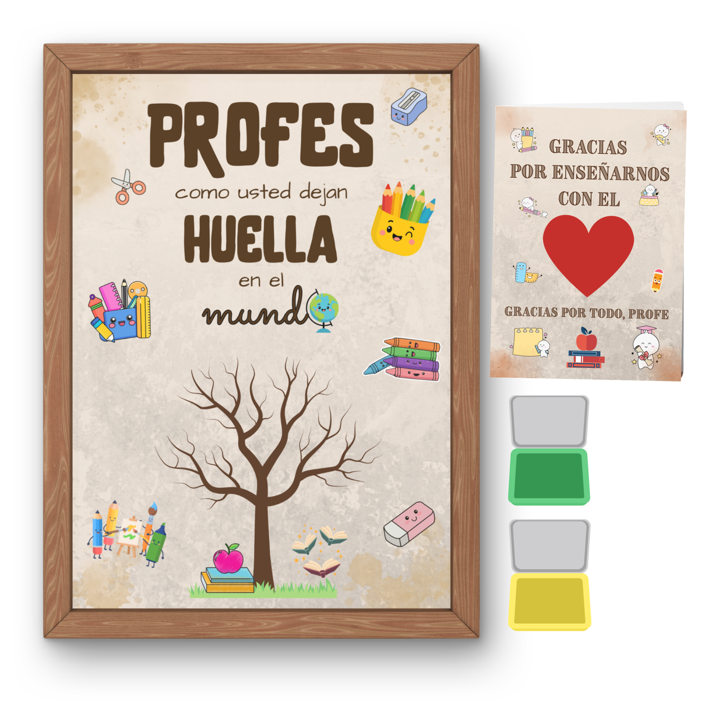 Pack Agradecimiento para Profes — Lámina A3 + Tarjeta A5 + 2 tintas | Regalo Fin de Curso