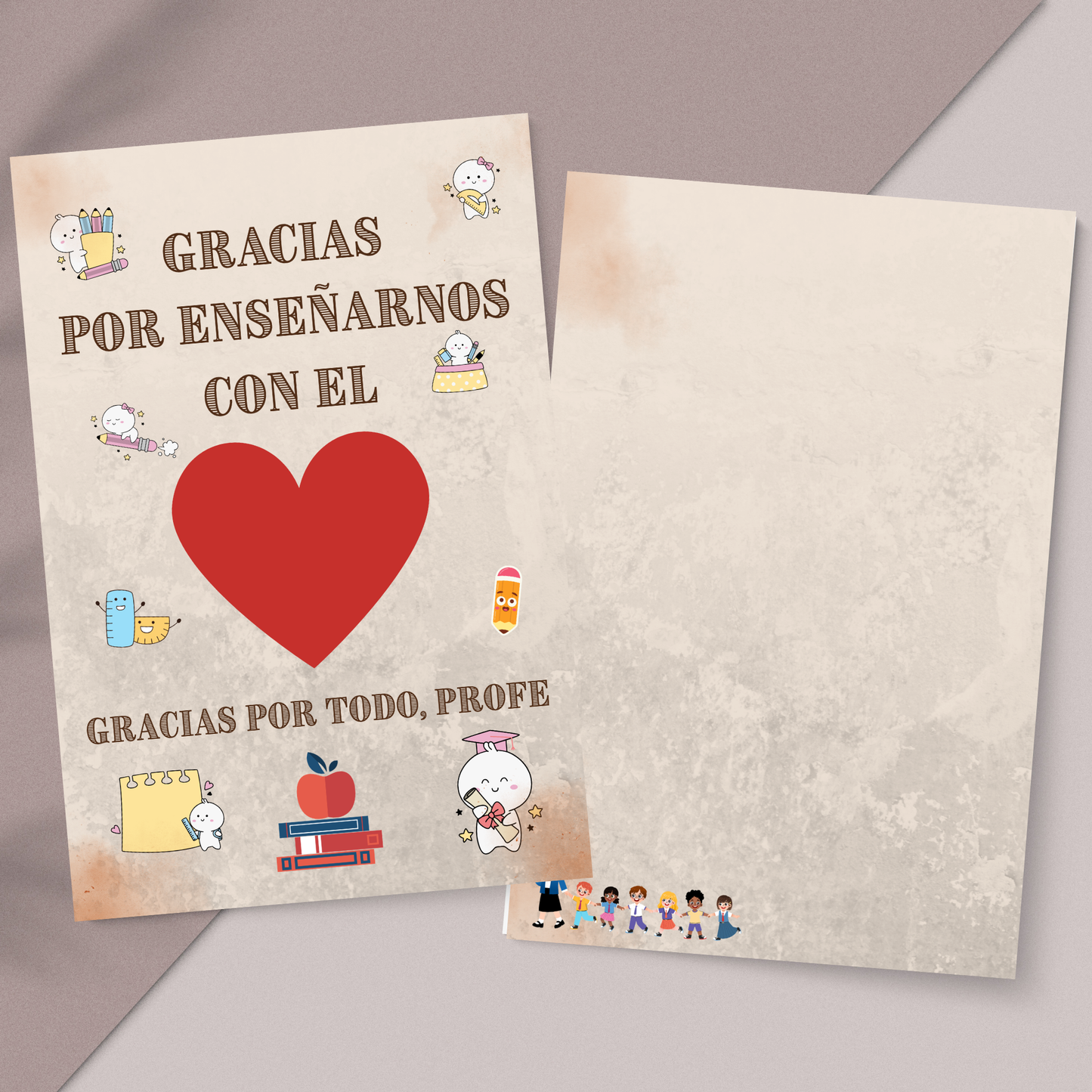 Pack Agradecimiento para Profes — Lámina A3 + Tarjeta A5 + 2 tintas | Regalo Fin de Curso