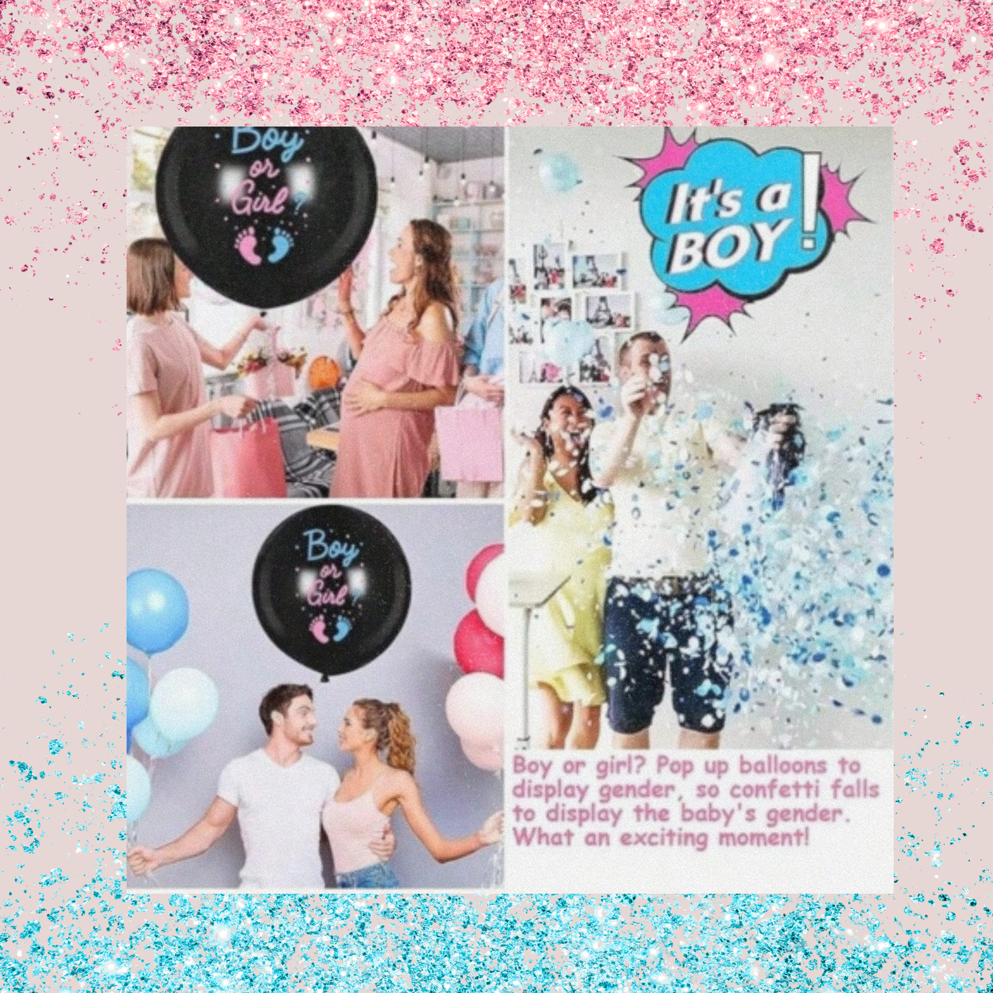 Globo Revelación 36” + Pack 10 Props Fotocall | Gender Reveal | Niño o Niña