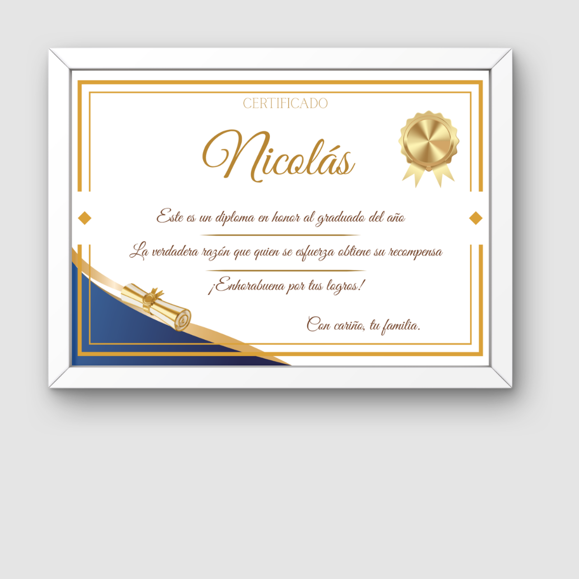 Diploma Personalizado A4 Horizontal — Nombre + Curso + Mensaje | Graduación
