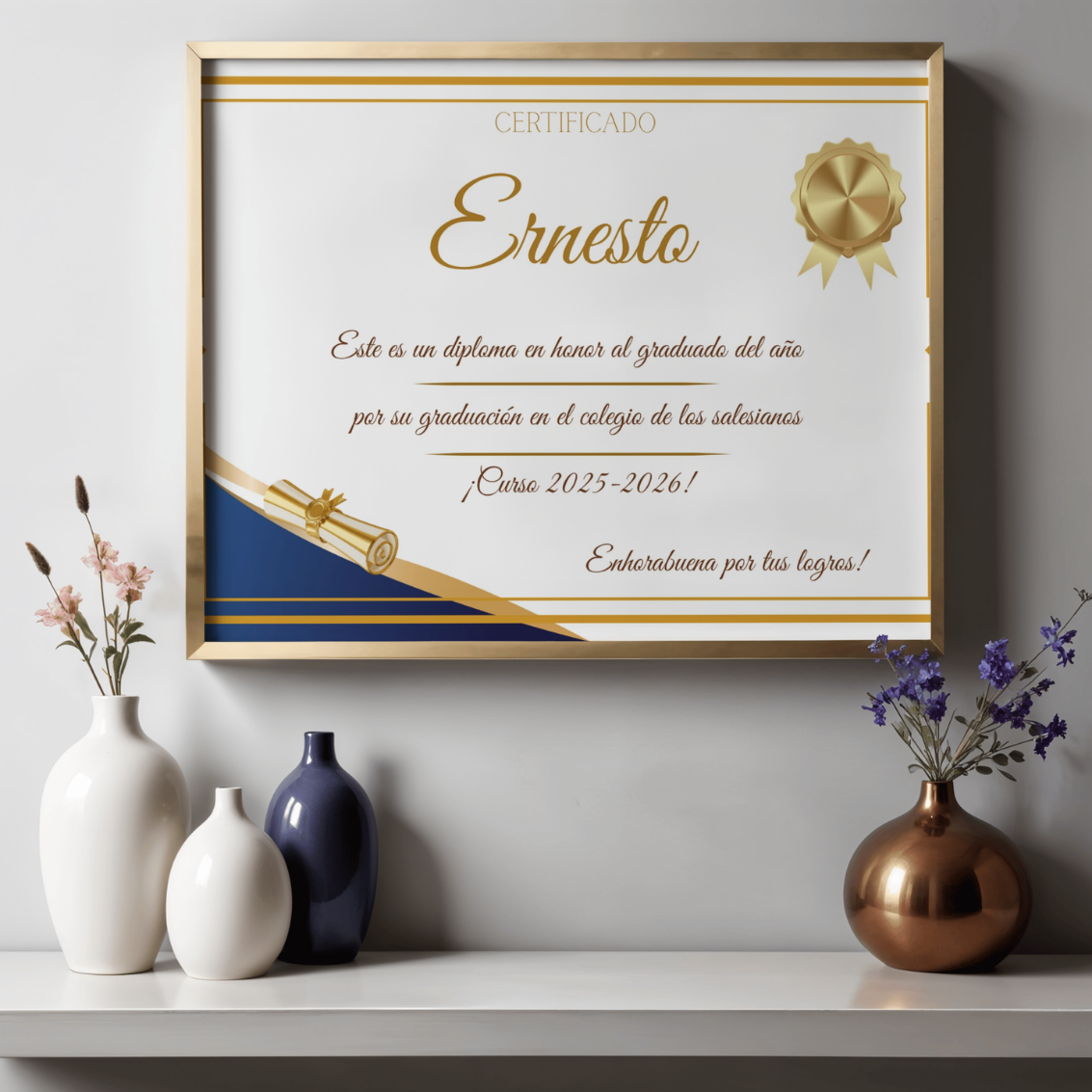 Diploma Personalizado A4 Horizontal — Nombre + Curso + Mensaje | Graduación