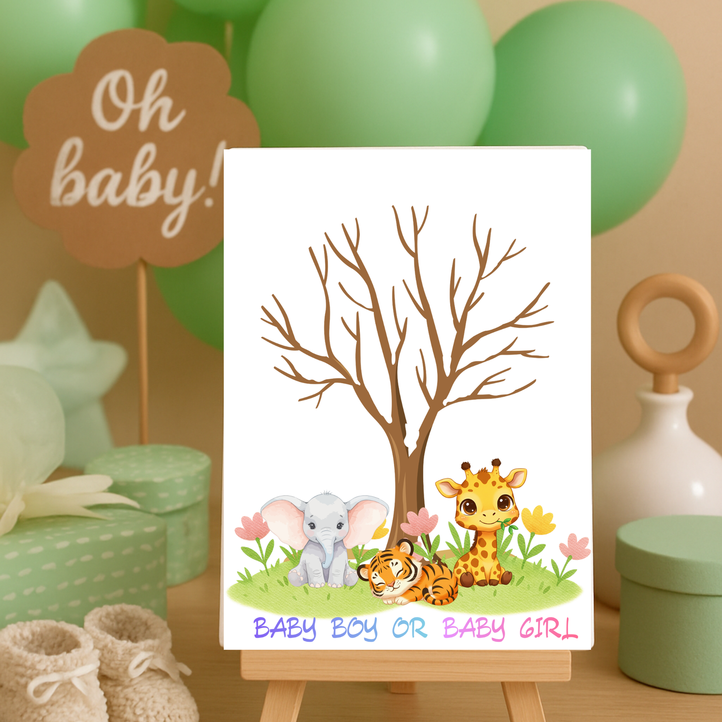 Lámina A4 Árbol de Huellas — Tinta Rosa y Azul | 300 g/m² | Baby Boy o Baby Girl