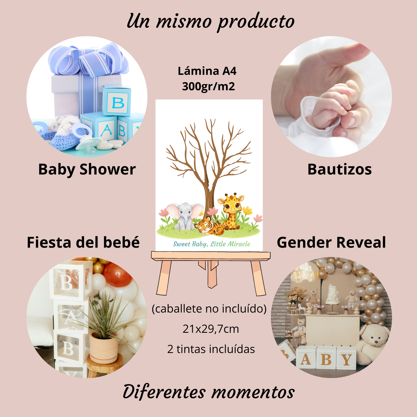 Lámina A4 “Sweet Baby – Little Miracle” + 2 tintas | 300 g/m² | Baby Shower, Bautizo, Cumpleaños