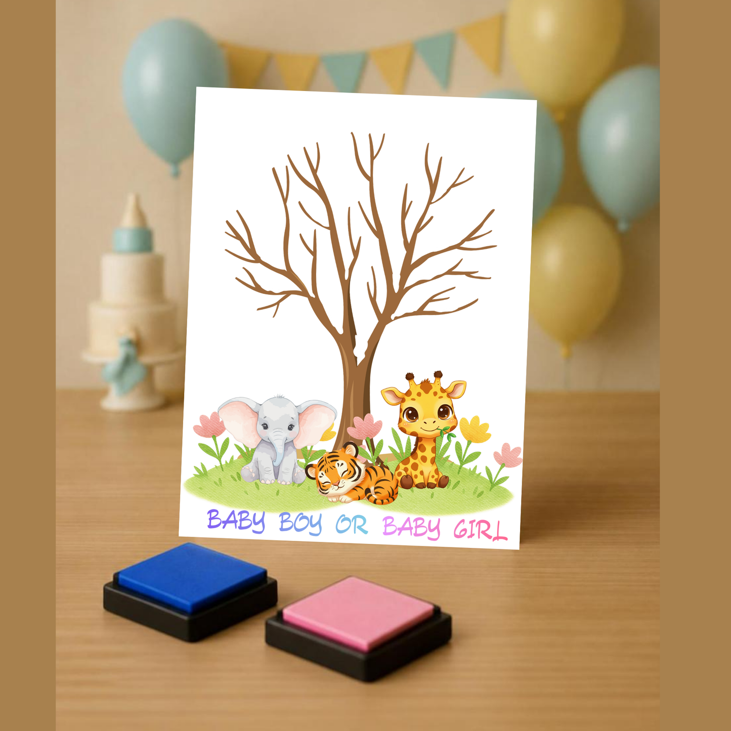 Lámina A4 Árbol de Huellas — Tinta Rosa y Azul | 300 g/m² | Baby Boy o Baby Girl