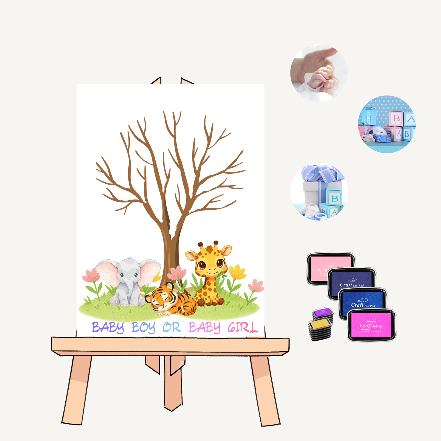 Lámina A4 Árbol de Huellas — Tinta Rosa y Azul | 300 g/m² | Baby Boy o Baby Girl