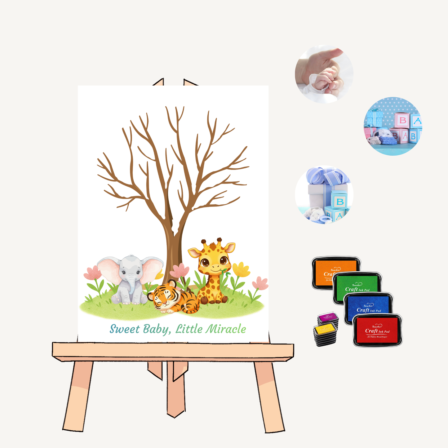 Lámina A4 “Sweet Baby – Little Miracle” + 2 tintas | 300 g/m² | Baby Shower, Bautizo, Cumpleaños