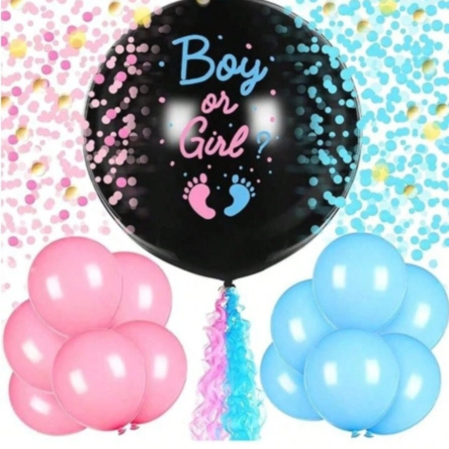 Pack Gender Reveal — Árbol de huellas A3 + tinta rosa y azul + lámina votación + adhesivos + globo revelación