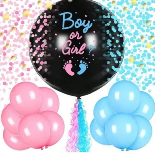 Pack Gender Reveal — Árbol de huellas A3 + tinta rosa y azul + lámina votación + adhesivos + globo revelación