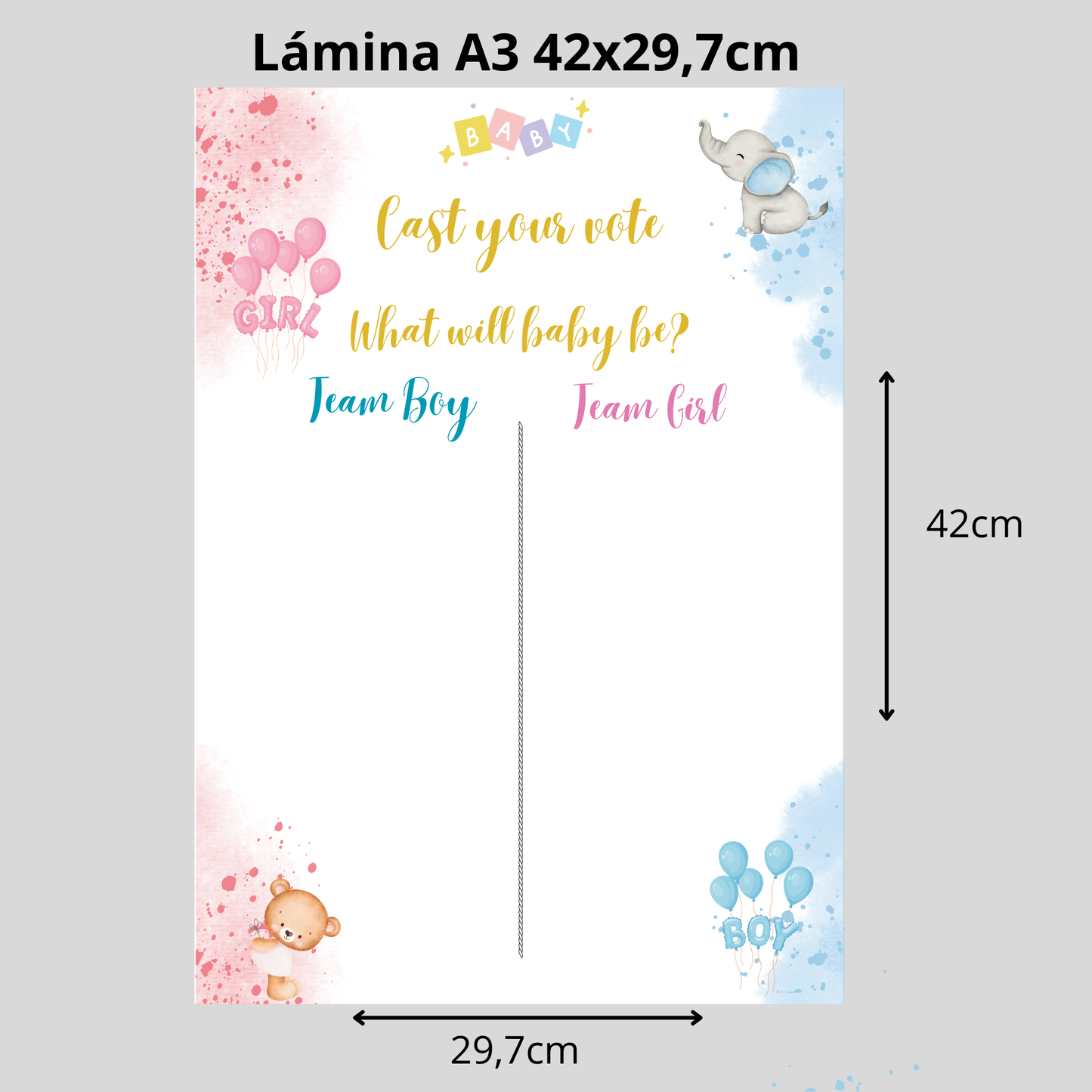 Lámina A3 “Cast Your Vote” + 60 adhesivos Team Boy & Team Girl | 280 g/m²