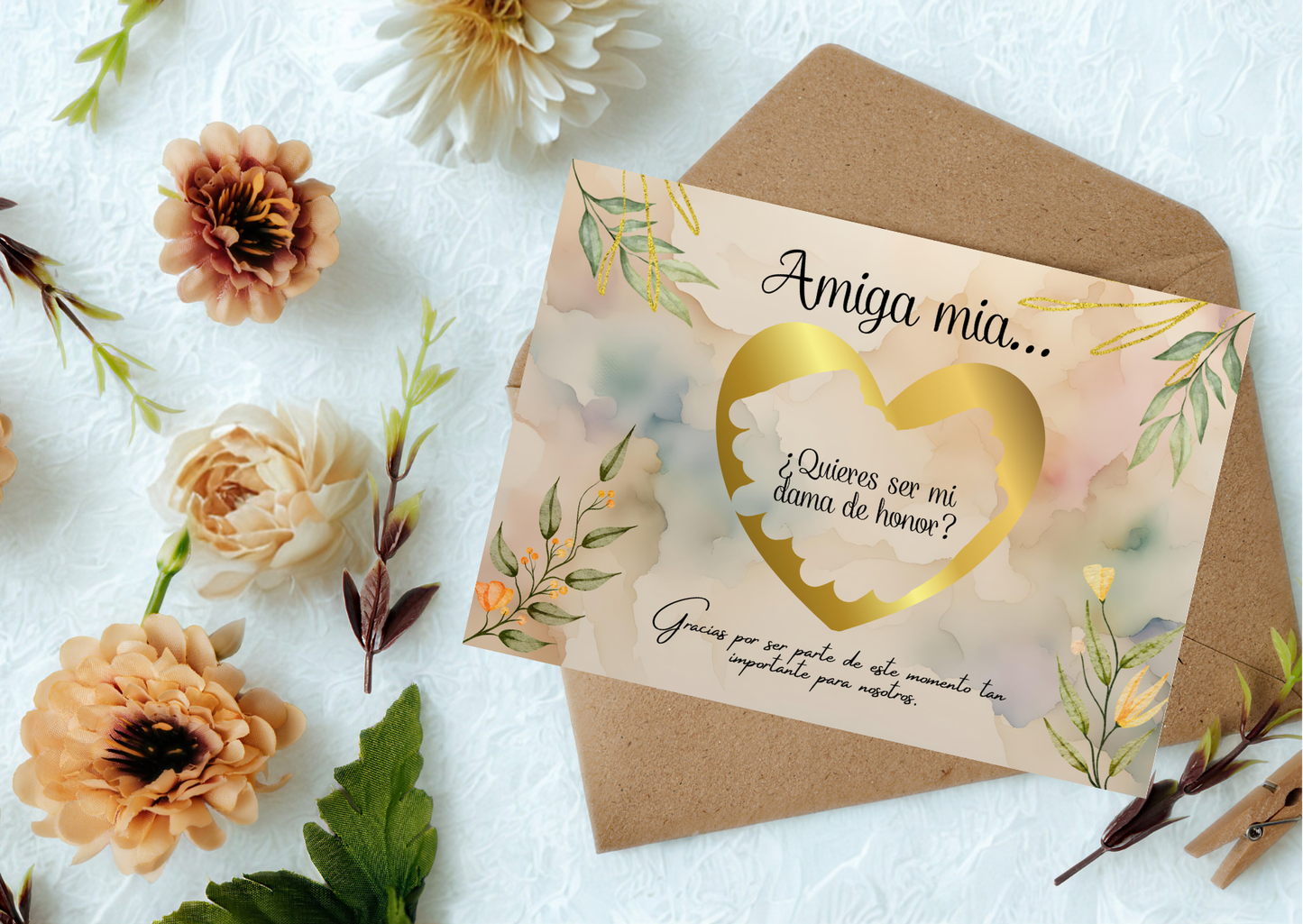 Pack 3 Tarjetas “Dama de Honor” con Rasca — A6 Horizontal + Sobres Kraft