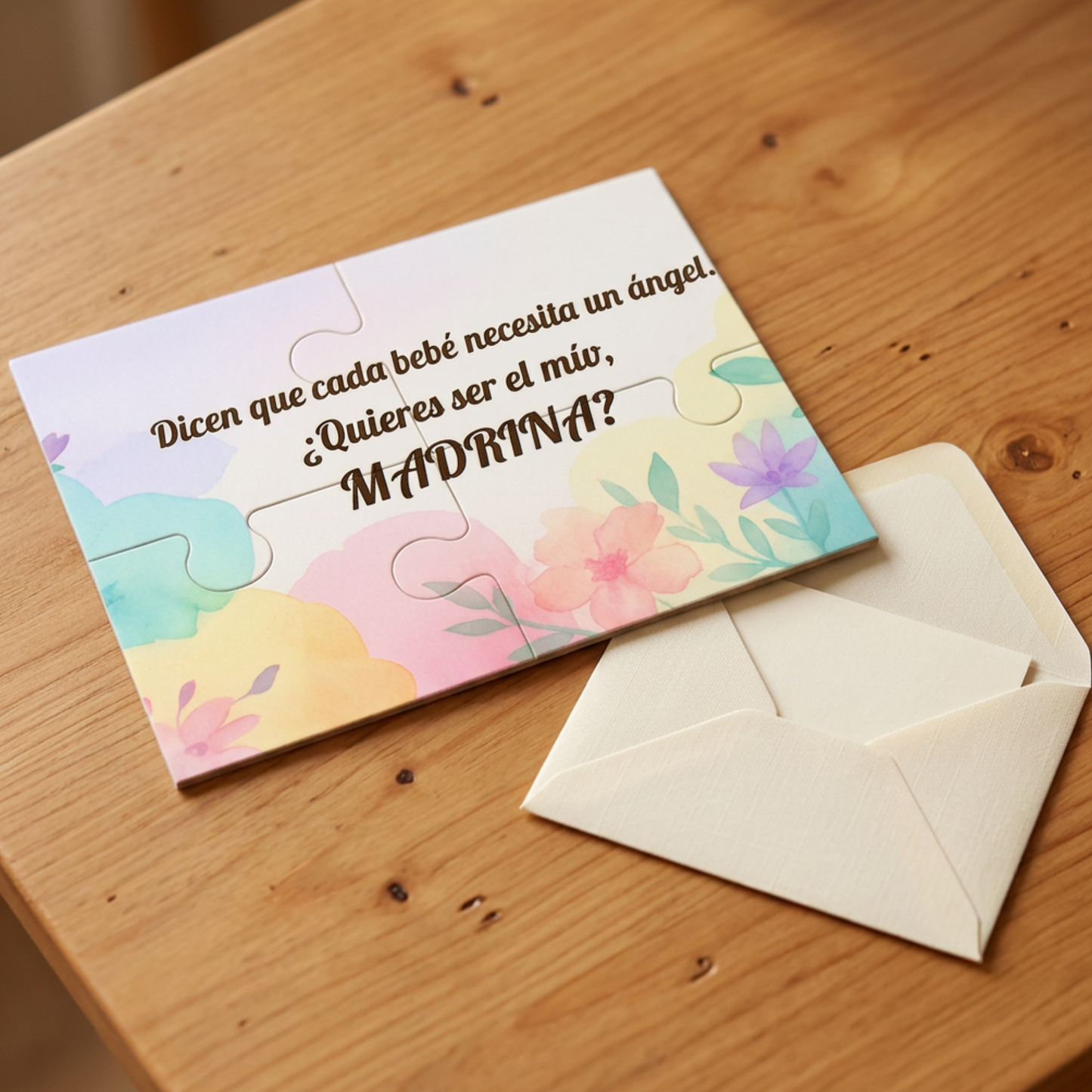 Pack 2 Tarjetas Puzzle Padrino y Madrina – Invitación Original y Emotiva – Diseño Premium 300 g – Hecho a Mano
