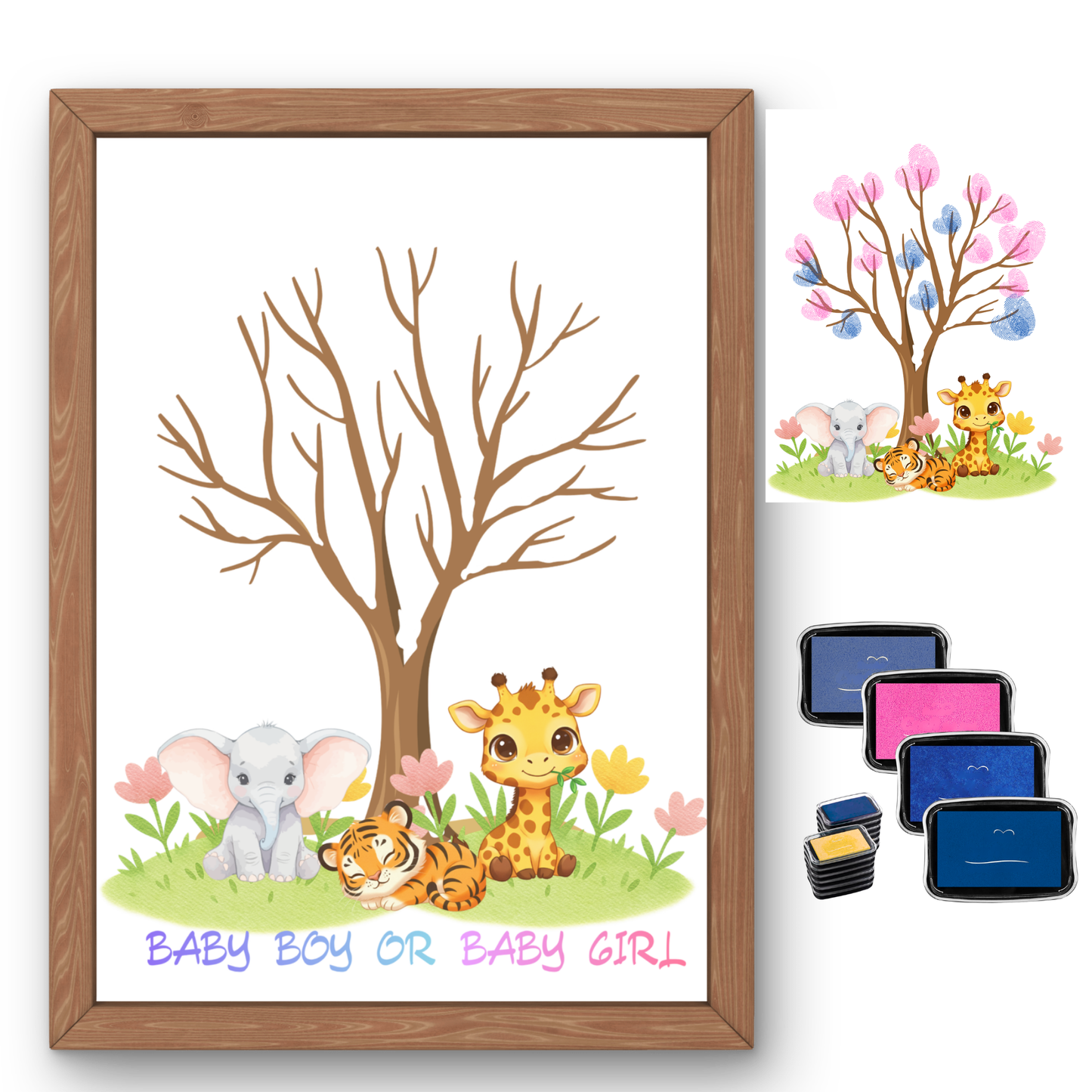 Lámina A4 Árbol de Huellas — Tinta Rosa y Azul | 300 g/m² | Baby Boy o Baby Girl
