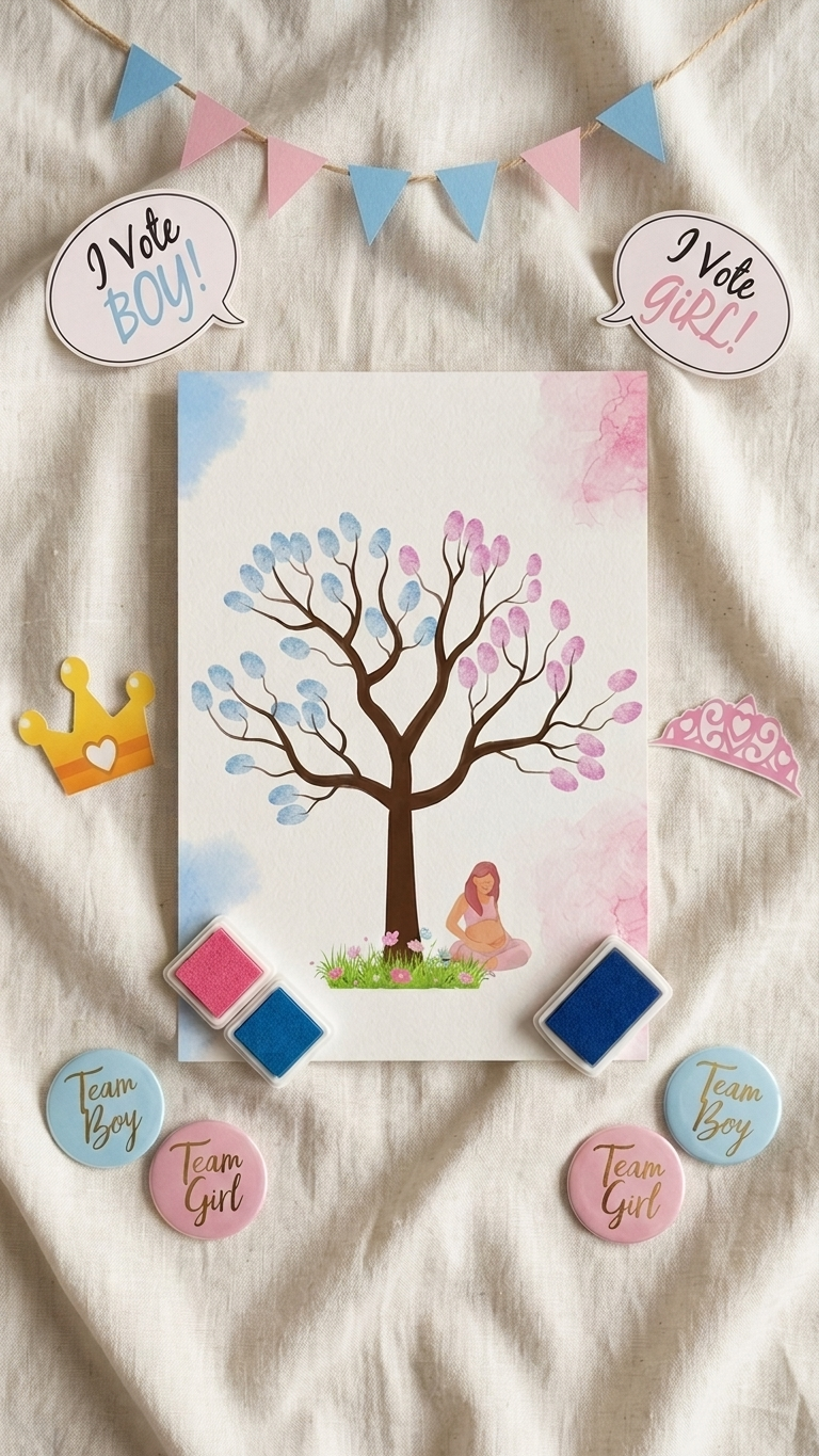 Árbol de huellas revelación de género - Tinta azul y rosa - Actividad gender reveal