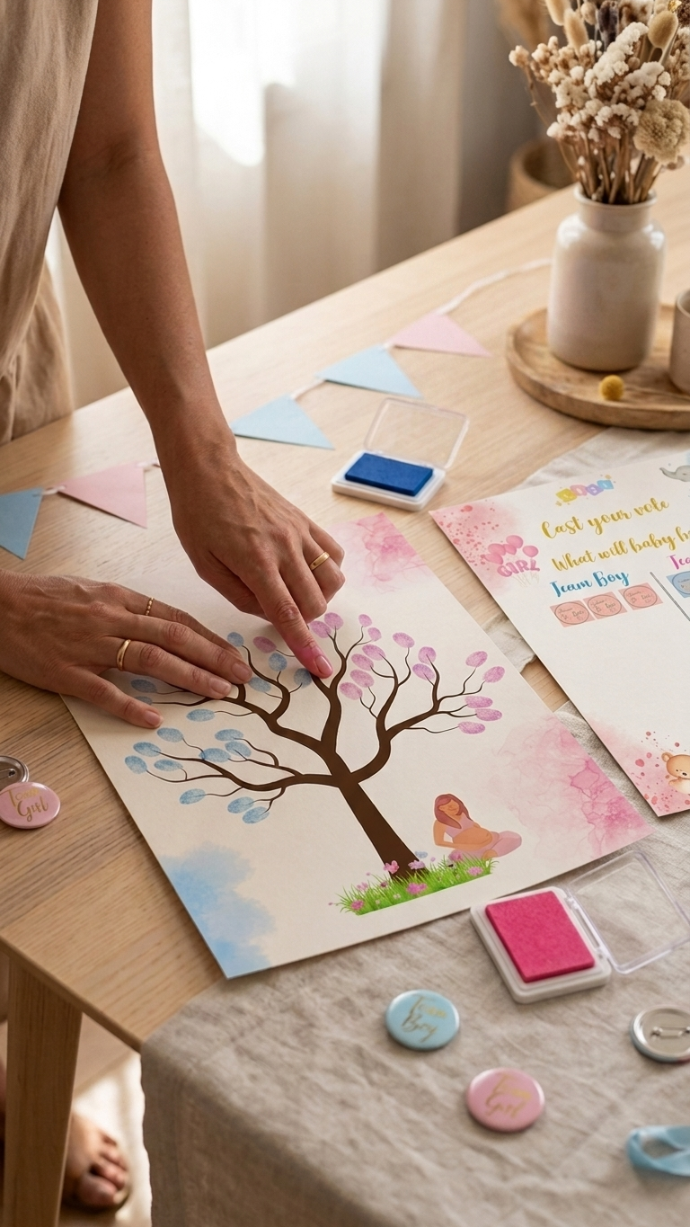 Árbol de huellas revelación de género - Tinta azul y rosa - Actividad gender reveal