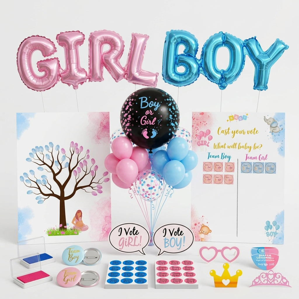 Pack Revelación de Género 149 Piezas · Niño o Niña · Decoración Fiesta Gender Reveal