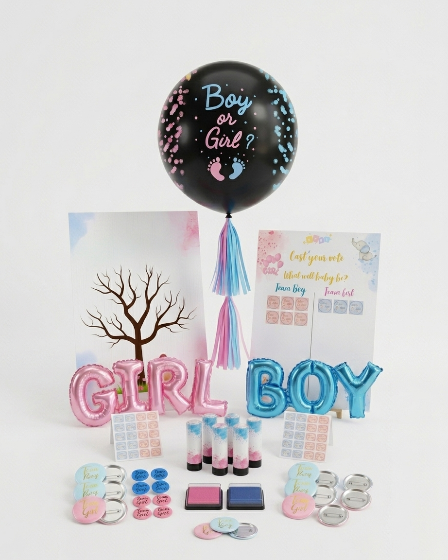 Árbol de huellas revelación de género - Tinta azul y rosa - Actividad gender reveal